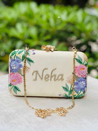 Embroidered Custom Name Clutch Purse – Handmade Floral Design Bag for Girls & Women