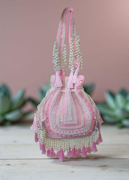 Pink Bead Tassel Potli Bag for Evening Party