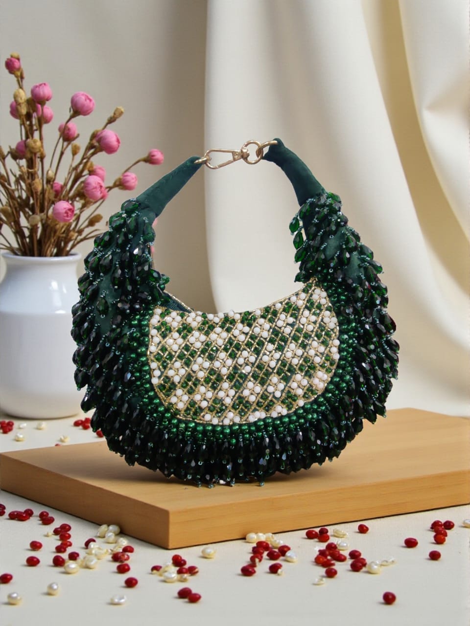 Designer Bead Embroidery Moon Handbag