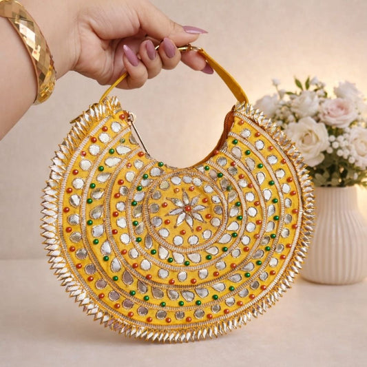 Gota Patti Embroidery Moon Party Handbag