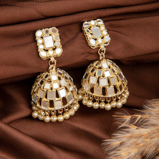 Jhumka Mirror Work Earring for Traditional Wear