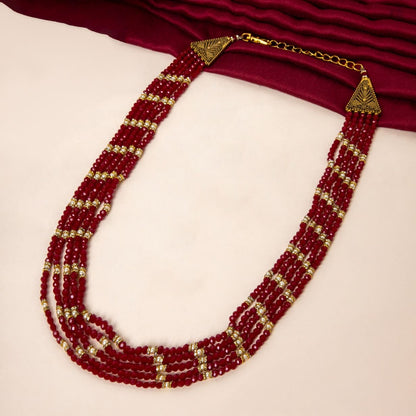 Multi-Strand Beaded Necklace with Golden Accents