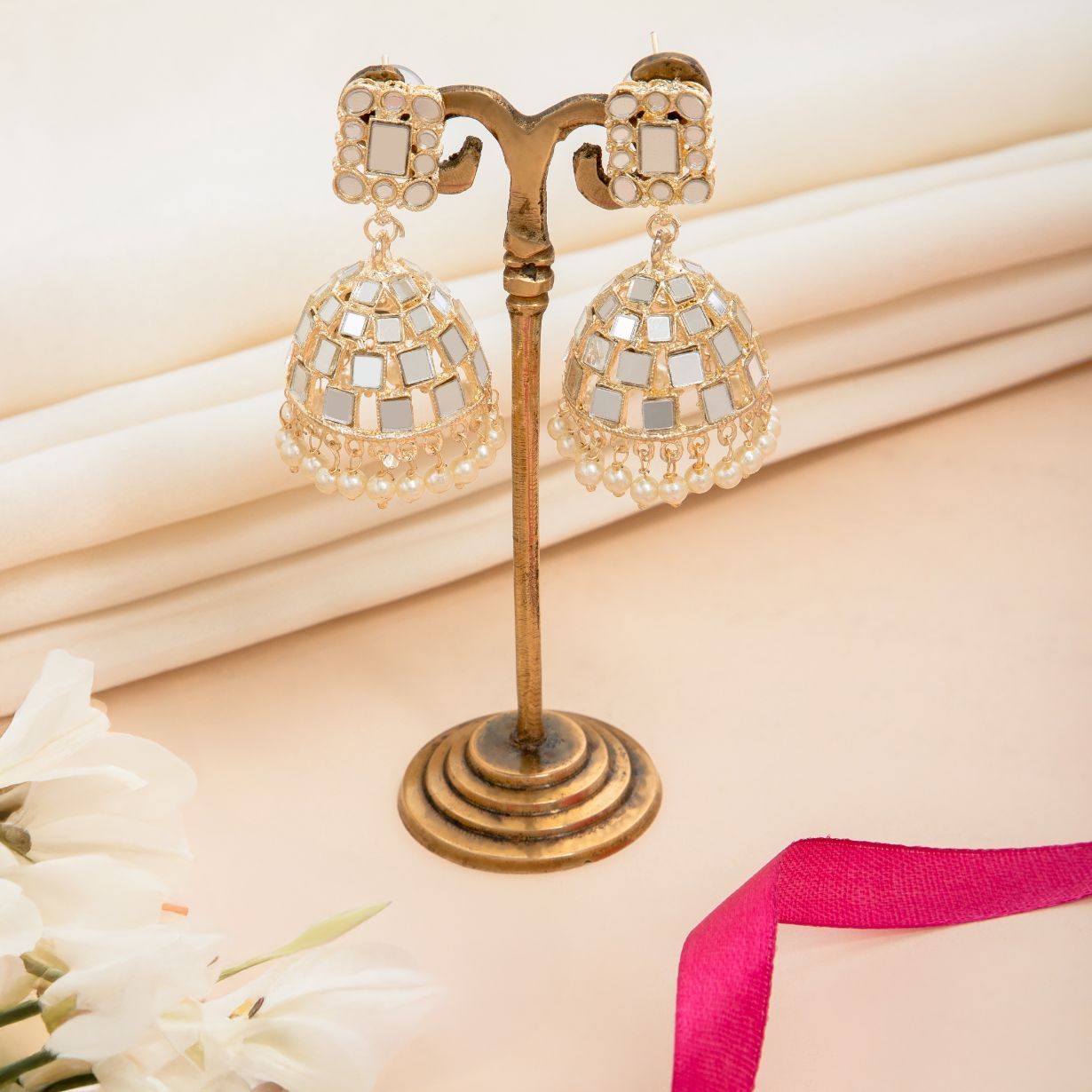 Jhumka Mirror Work Earring for Traditional Wear