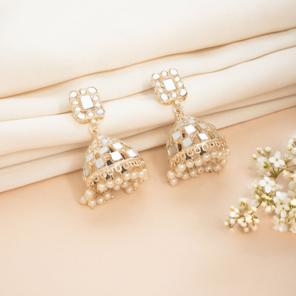 Jhumka Mirror Work Earring for Traditional Wear