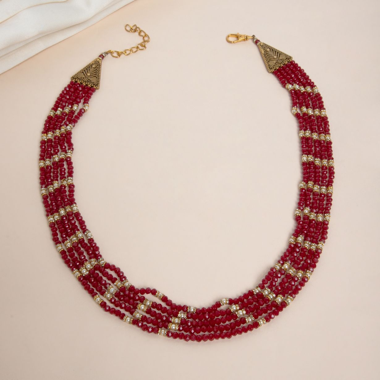 Multi-Strand Beaded Necklace with Golden Accents