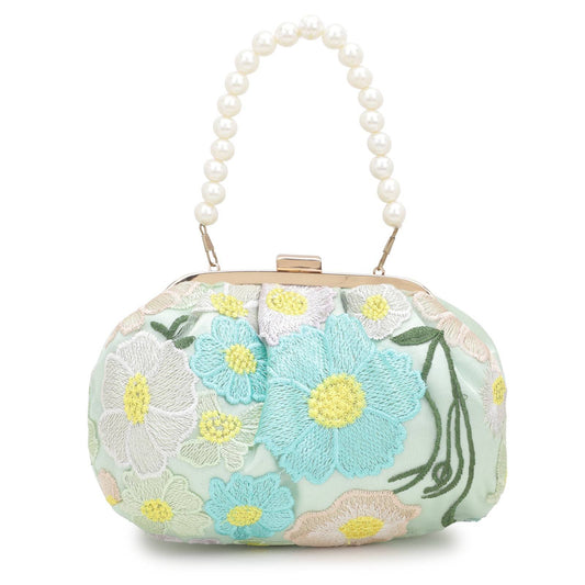 Pearl Handle Summer Floral Women Clutch Bag