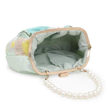 Pearl Handle Summer Floral Women Clutch Bag