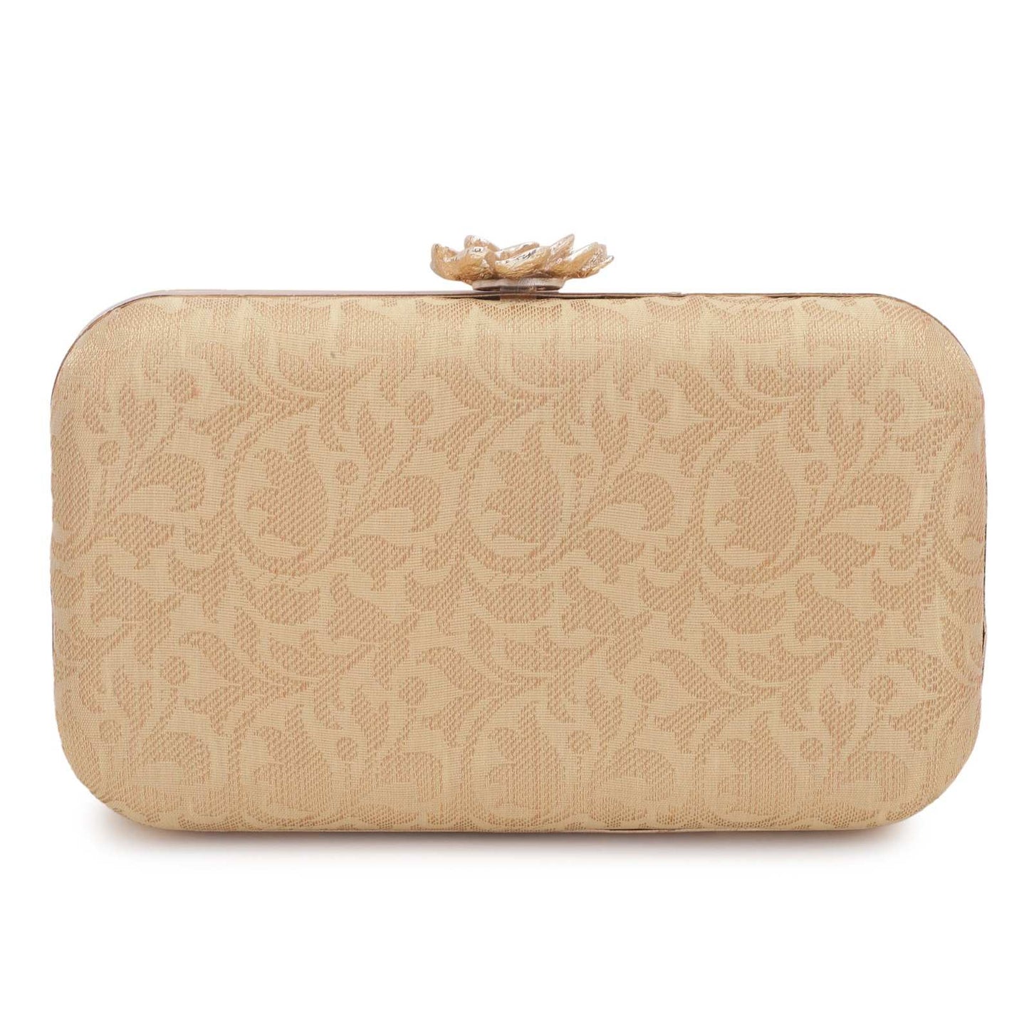 Golden Brocade Fabric Party Box Clutch Bag for Women
