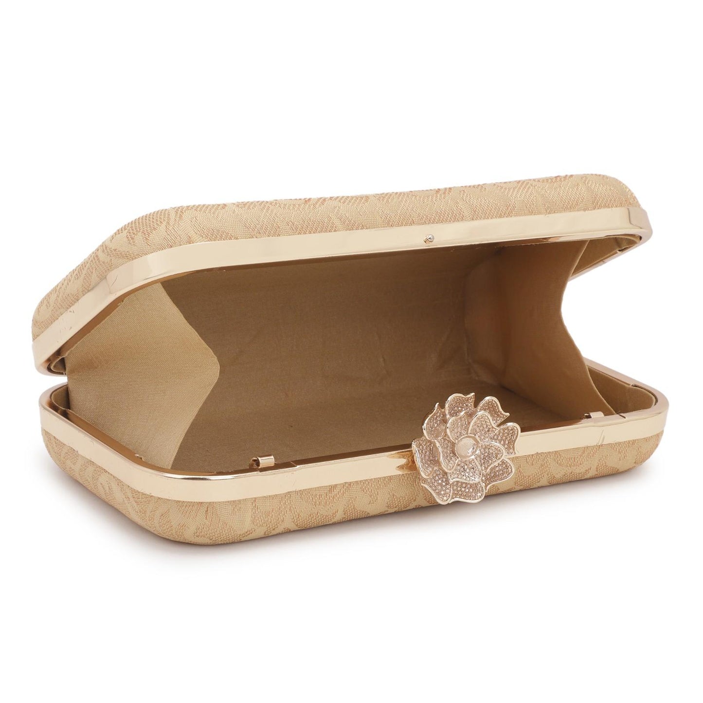 Golden Brocade Fabric Party Box Clutch Bag for Women
