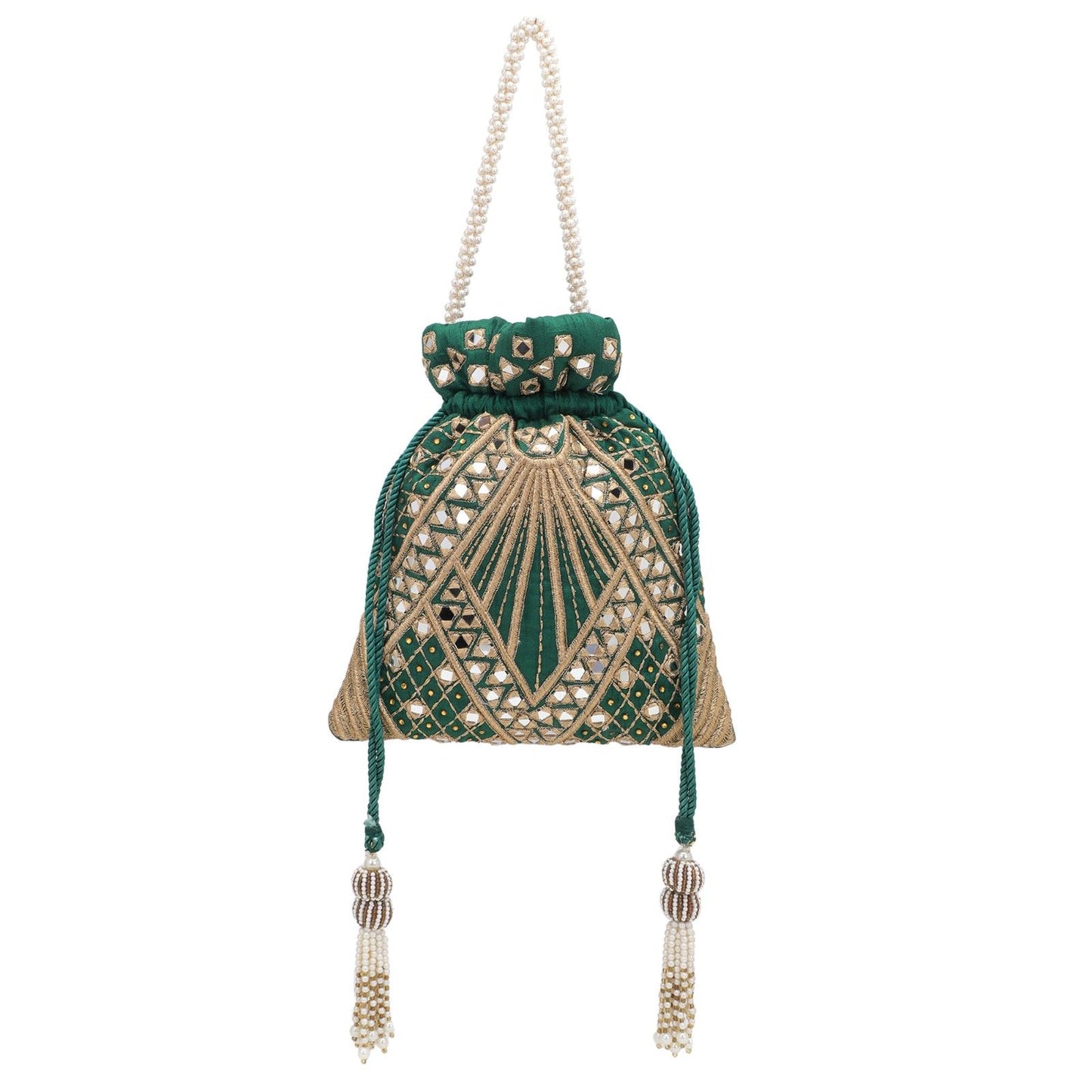 Designer Green Silk Embroidery Wedding Potli Bag