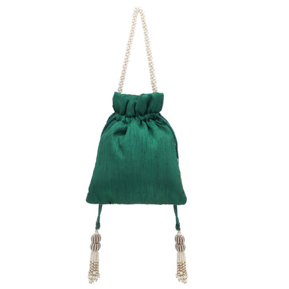 Designer Green Silk Embroidery Wedding Potli Bag