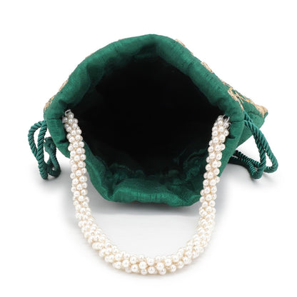 Designer Green Silk Embroidery Wedding Potli Bag