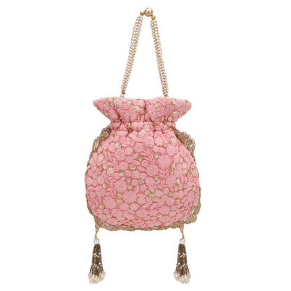 Designer Pink Embroidery Party Festive Potli Bag