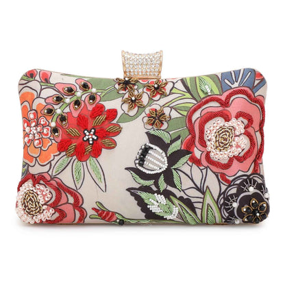 Printed Floral Embroidery Party Festive Clutch Bag for Women