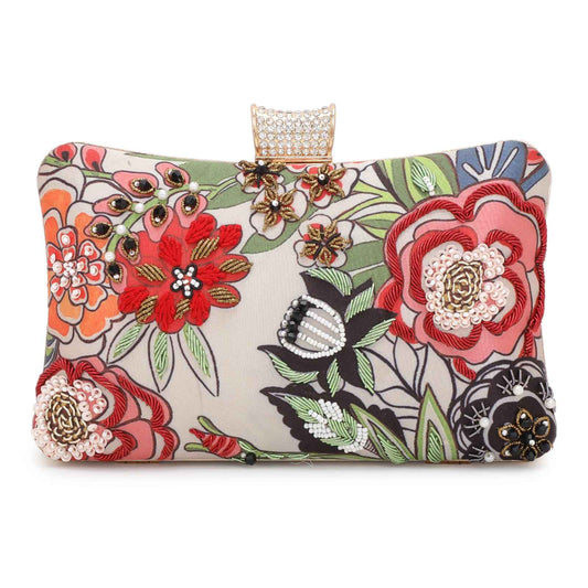 Printed Floral Embroidery Party Festive Clutch Bag for Women