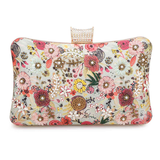 Printed Floral Embroidery Party Festive Clutch Bag for Women