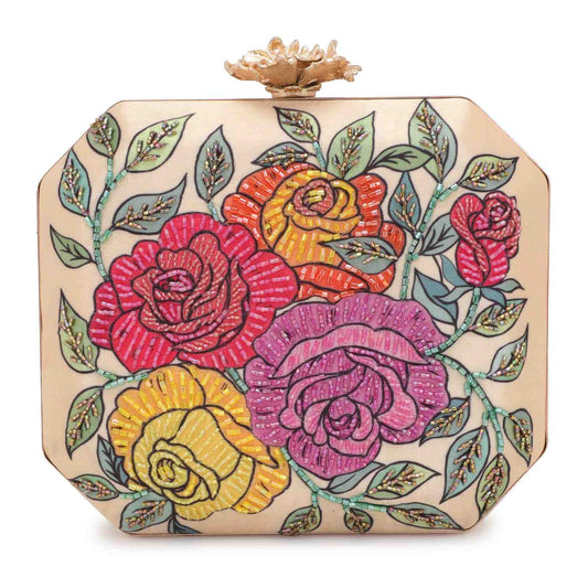 Printed Embroidery Party Black Clutch Bag for Women