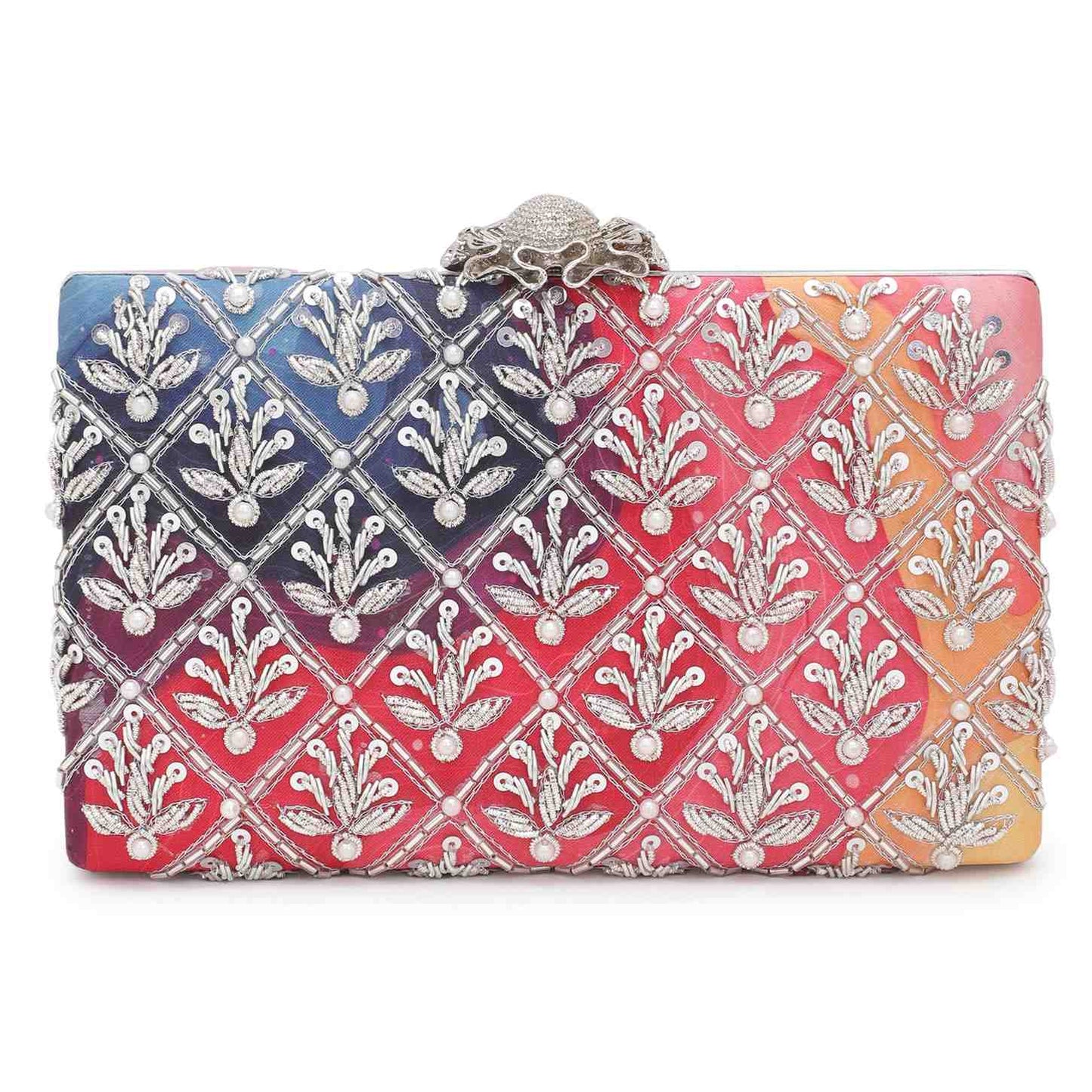 Printed Floral Embroidery Party Festive Clutch Bag for Women