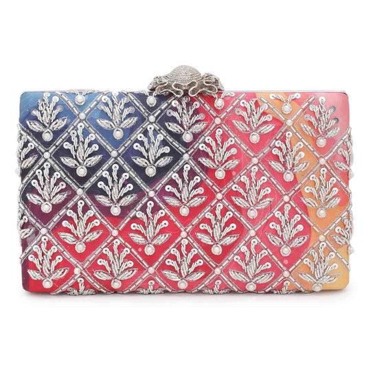 Printed Floral Embroidery Party Festive Clutch Bag for Women