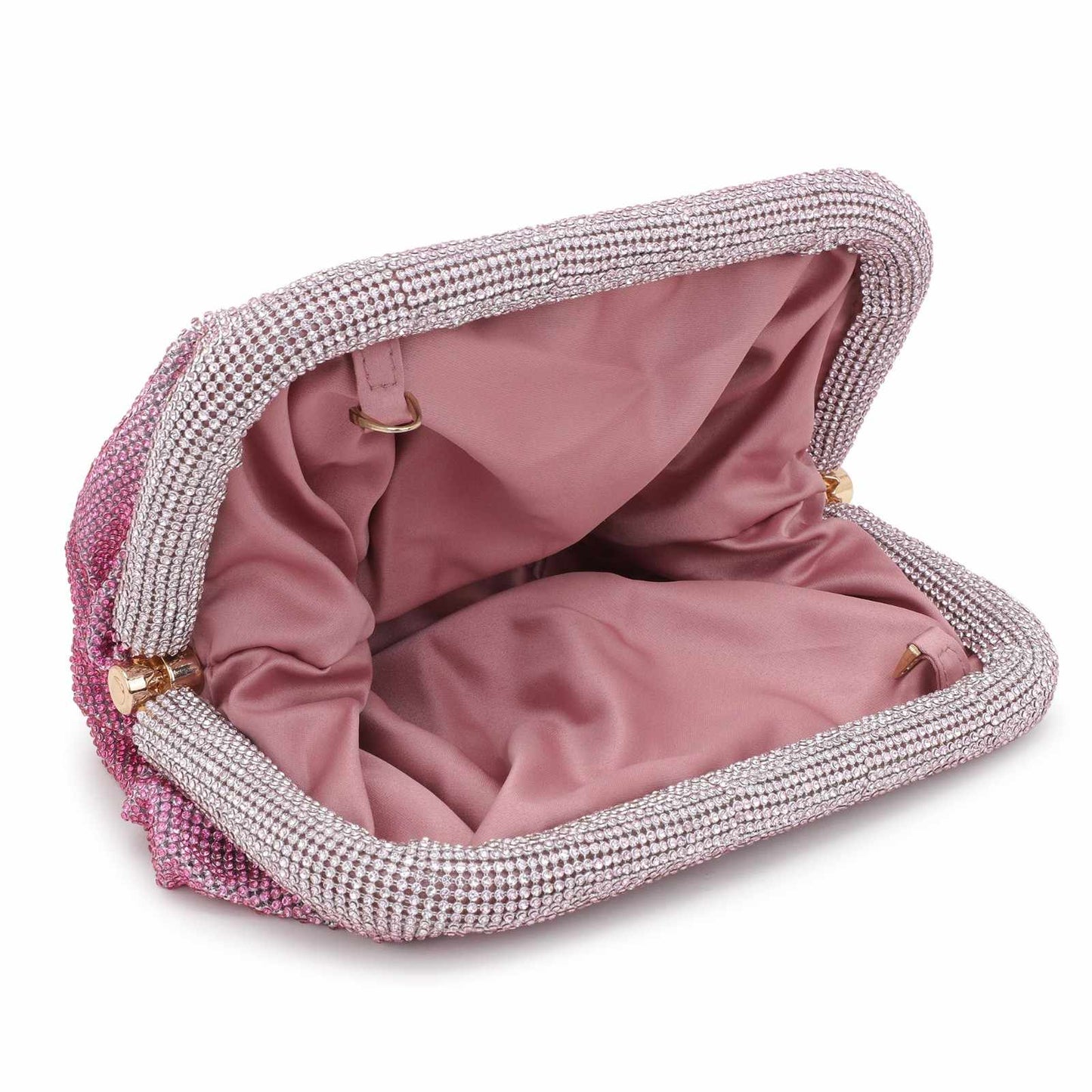 Pink Silver Crystal Rhinestone Party Clutch Bag