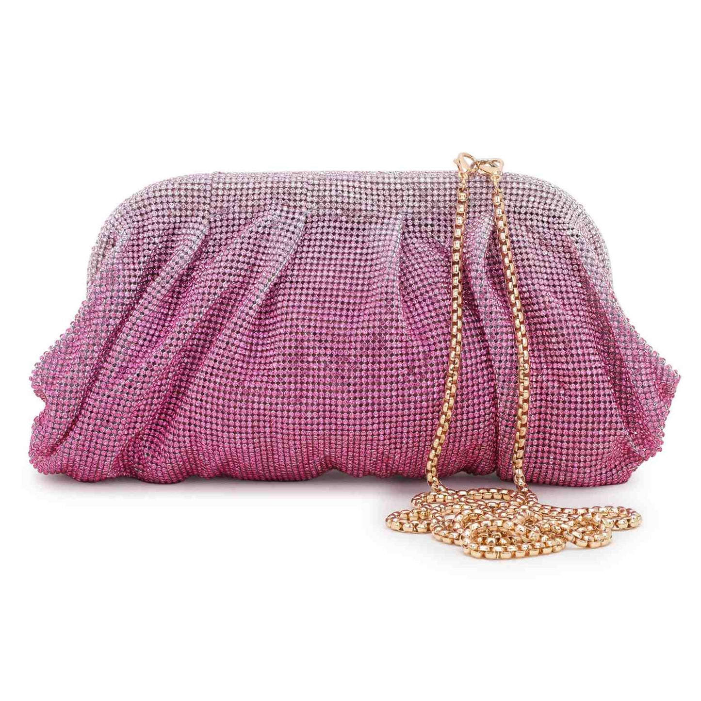 Pink Silver Crystal Rhinestone Party Clutch Bag