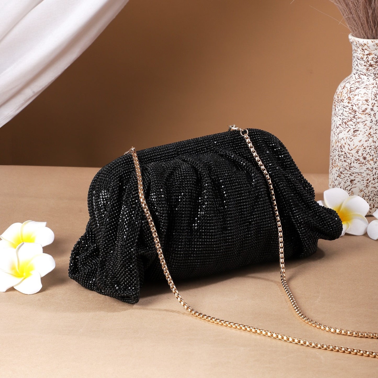Black Crystal Rhinestone Party Clutch Bag