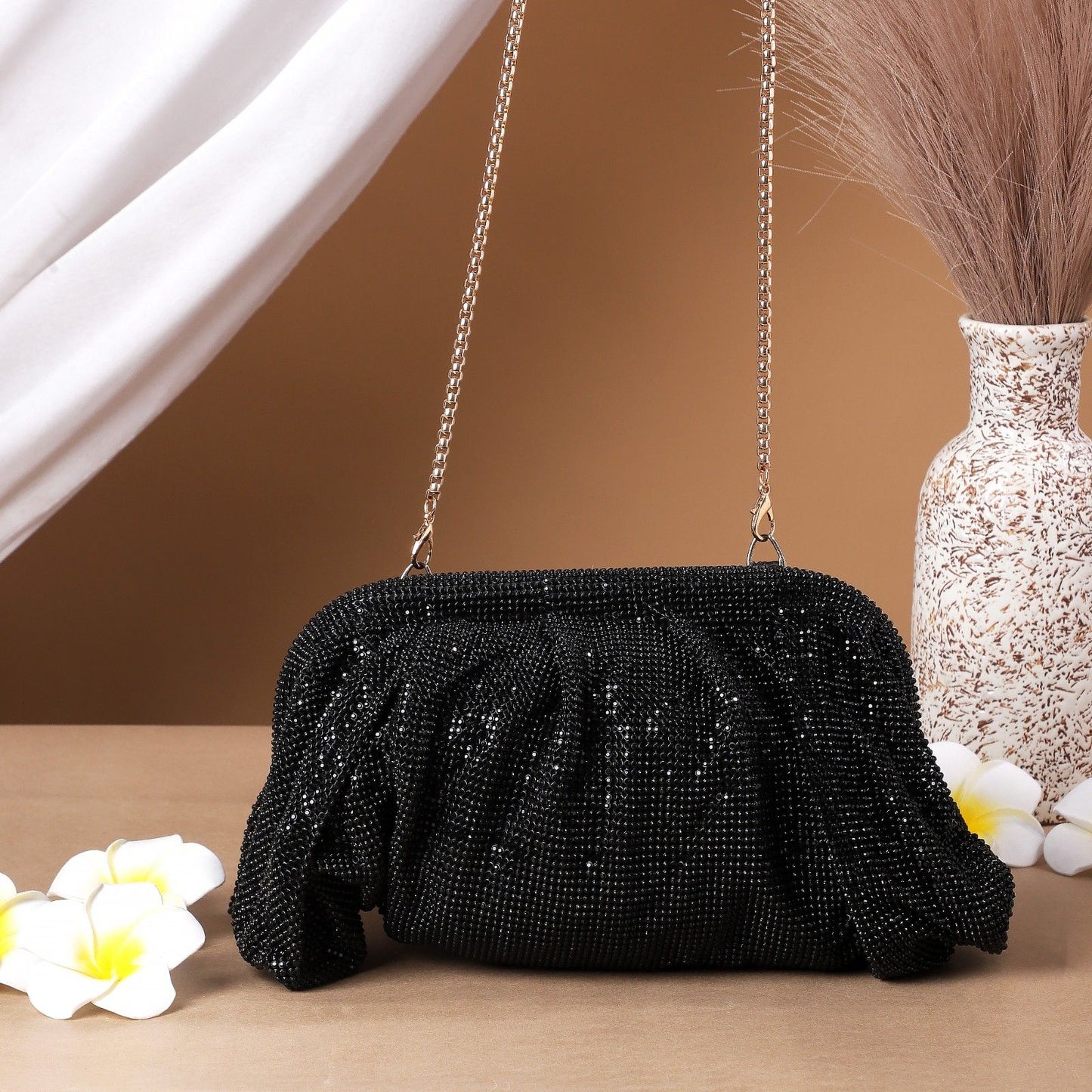 Black Crystal Rhinestone Party Clutch Bag