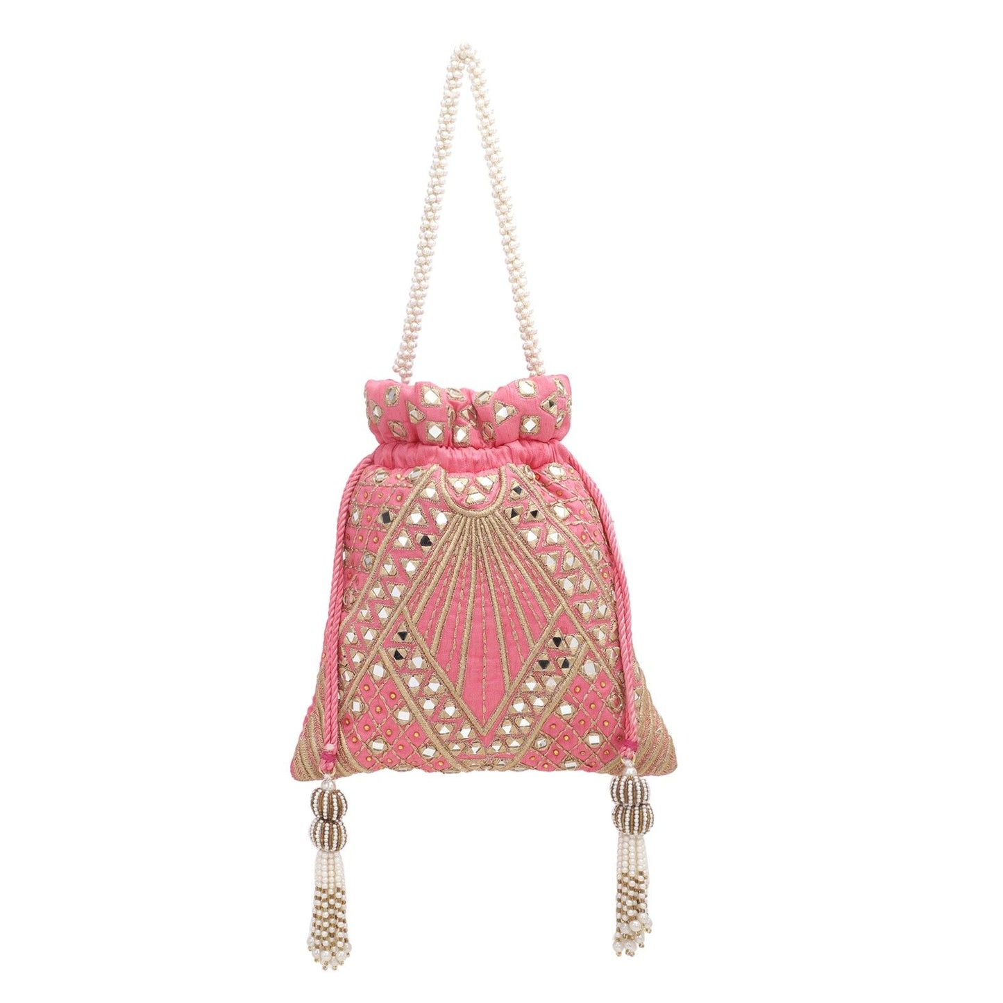 Designer Pink Silk Embroidery Wedding Potli Bag