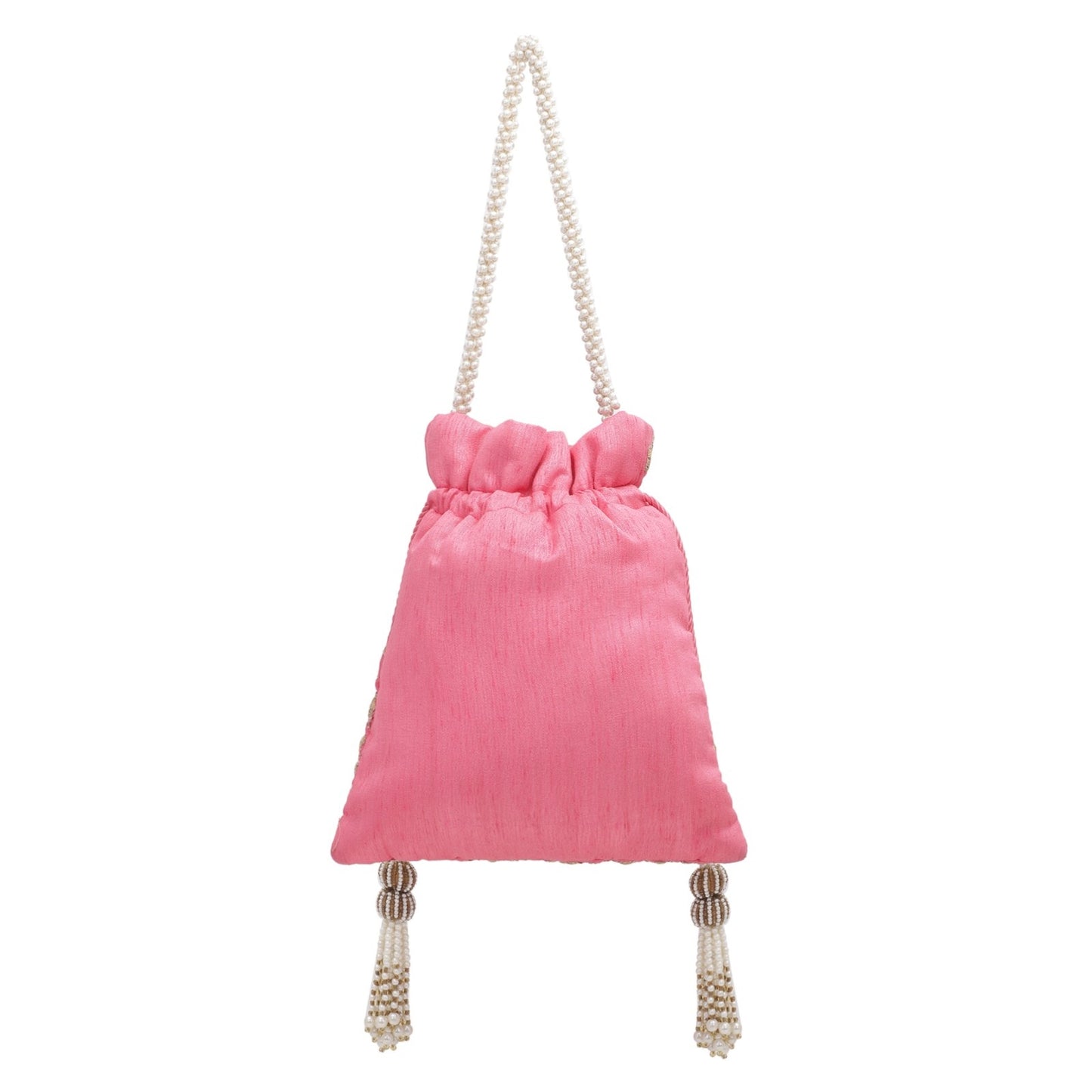 Designer Pink Silk Embroidery Wedding Potli Bag