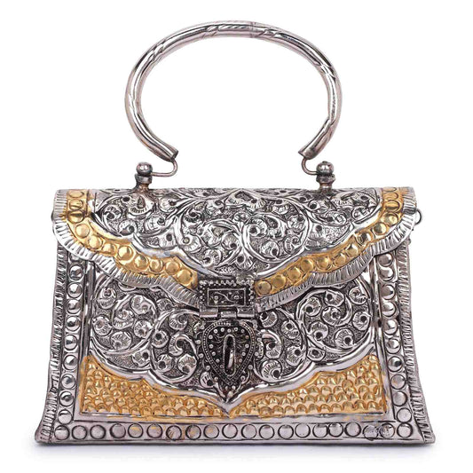 Vintage Gold Silver Brass Metal Party Clutch Bag