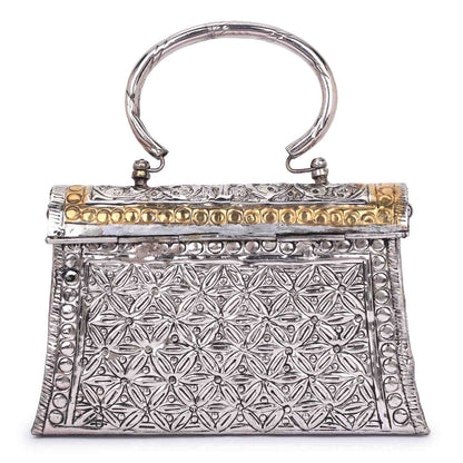 Vintage Gold Silver Brass Metal Party Clutch Bag