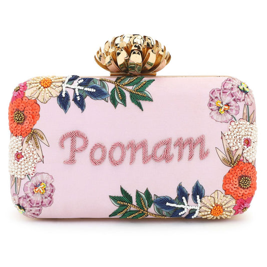 Customized Purple Embroidery Name Highlight Party Clutch