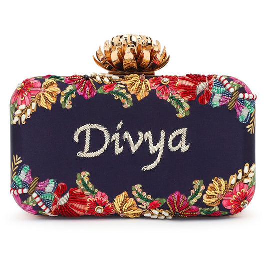 Customized Embroidery Blue Name Party Highlight Clutch