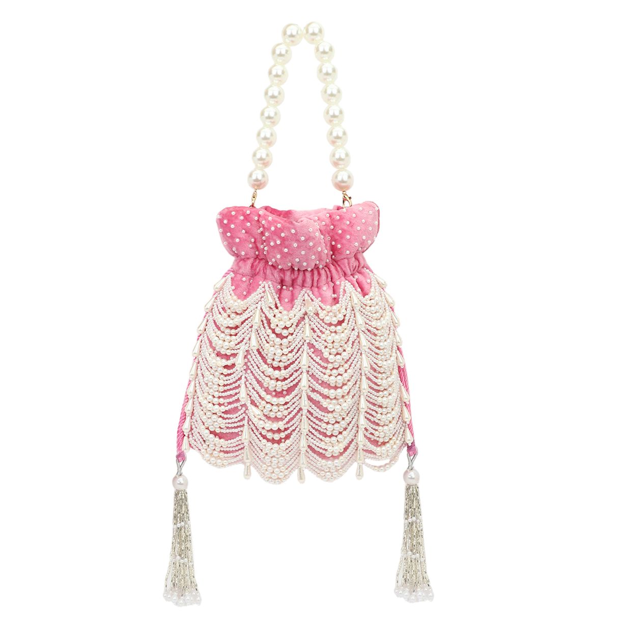 Pearl Pink Embroidered Velvet Potli Bag for Party & Traditional Wear