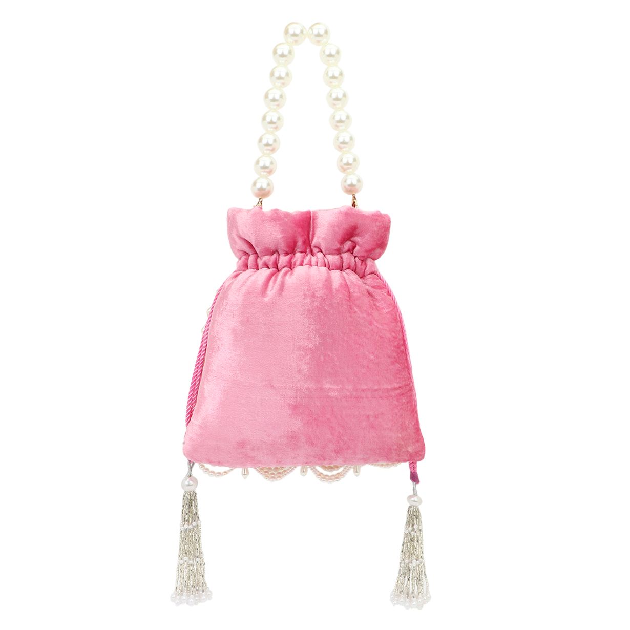 Pearl Pink Embroidered Velvet Potli Bag for Party & Traditional Wear