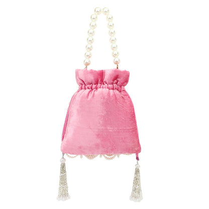 Pearl Pink Embroidered Velvet Potli Bag for Party & Traditional Wear
