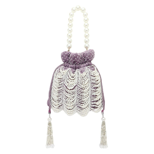 Pearl Purple Embroidered Velvet Potli Bag for Party & Traditional Wear