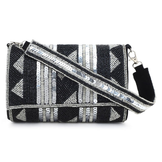 Silver Black handembroidery Party Clutch Bag