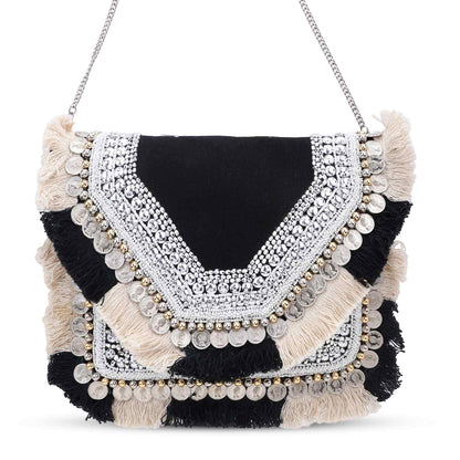 Boho Banjara Embellished Crossbody Black Bag – Handmade Bohemian Festival Purse