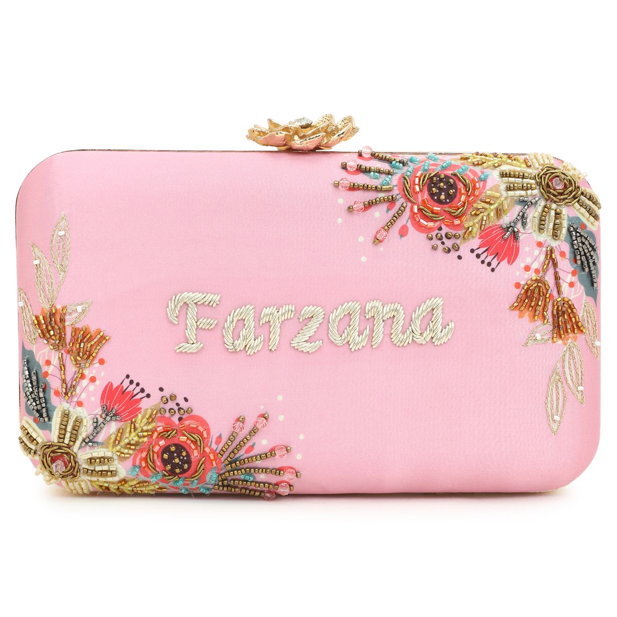 Customized Embroidery Pink Name Party Highlight Clutch