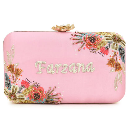 Customized Embroidery Pink Name Party Highlight Clutch