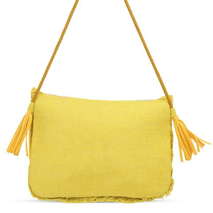 Yellow Coin Mirror Banjara Bag – Boho Clutch, Beaded Bohemian Purse with Tassels & Embroidery