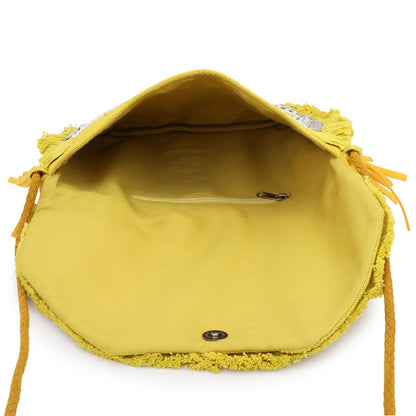 Yellow Coin Mirror Banjara Bag – Boho Clutch, Beaded Bohemian Purse with Tassels & Embroidery