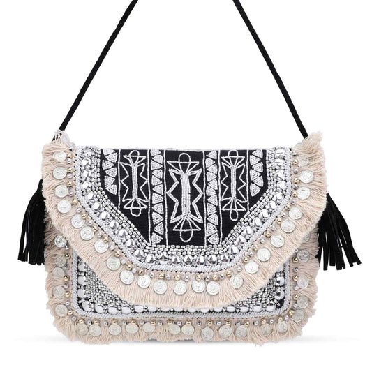 Boho Banjara Embellished Crossbody Black Bag – Handmade Bohemian Festival Purse