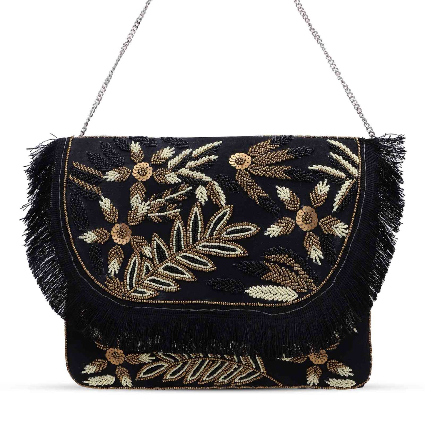 Boho Banjara Embellished Crossbody Black Bag – Handmade Bohemian Festival Purse
