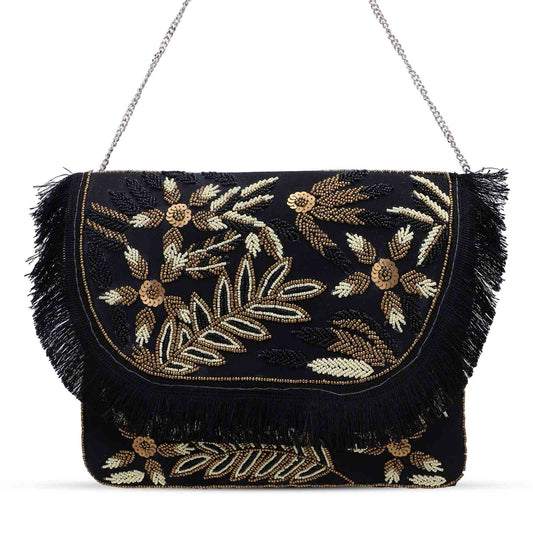 Boho Banjara Embellished Crossbody Black Bag – Handmade Bohemian Festival Purse