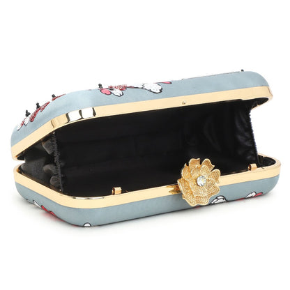 Customized Grey Name Embroidery Highlight Party Clutch