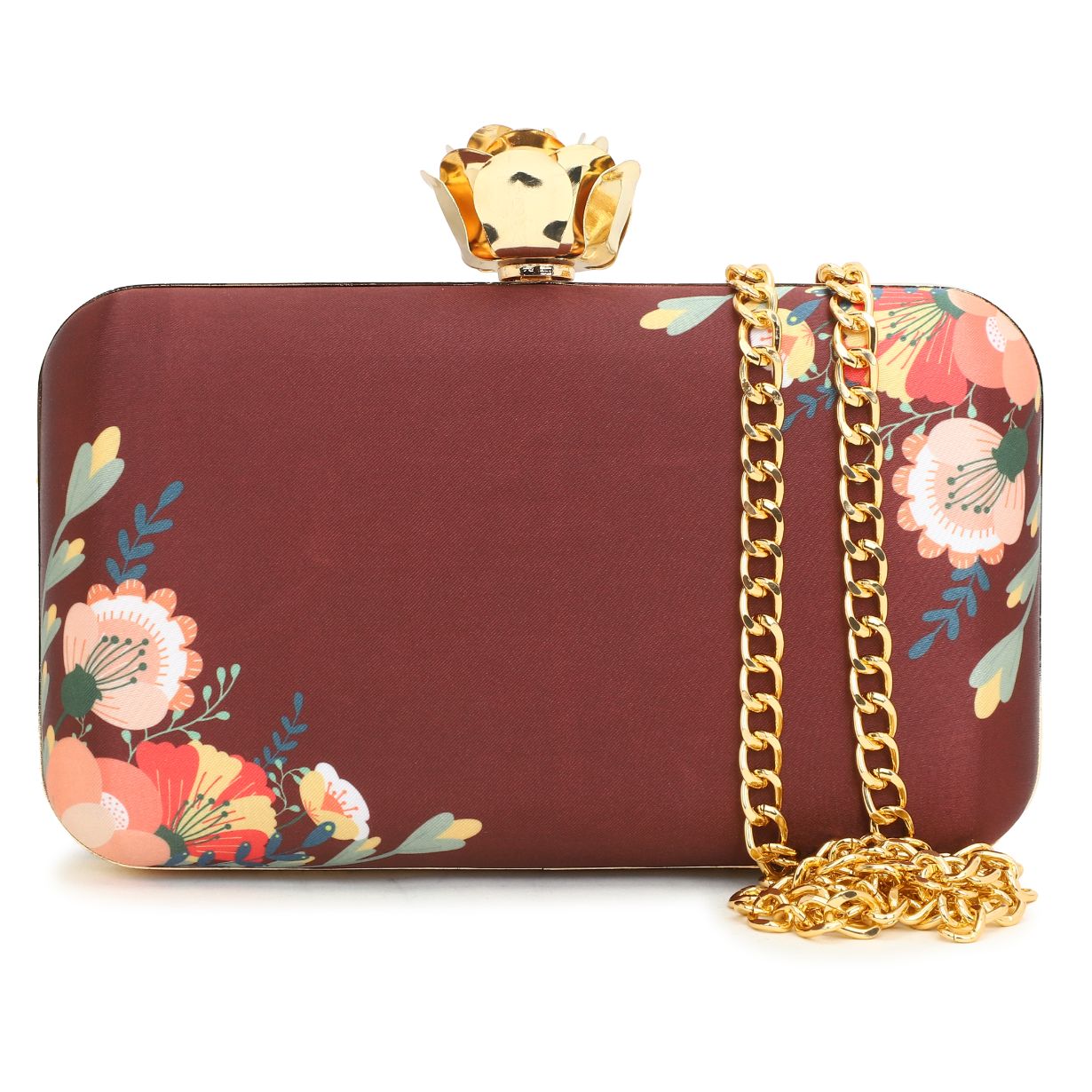 Customised Brown Name Embroidery Highlight Party Clutch