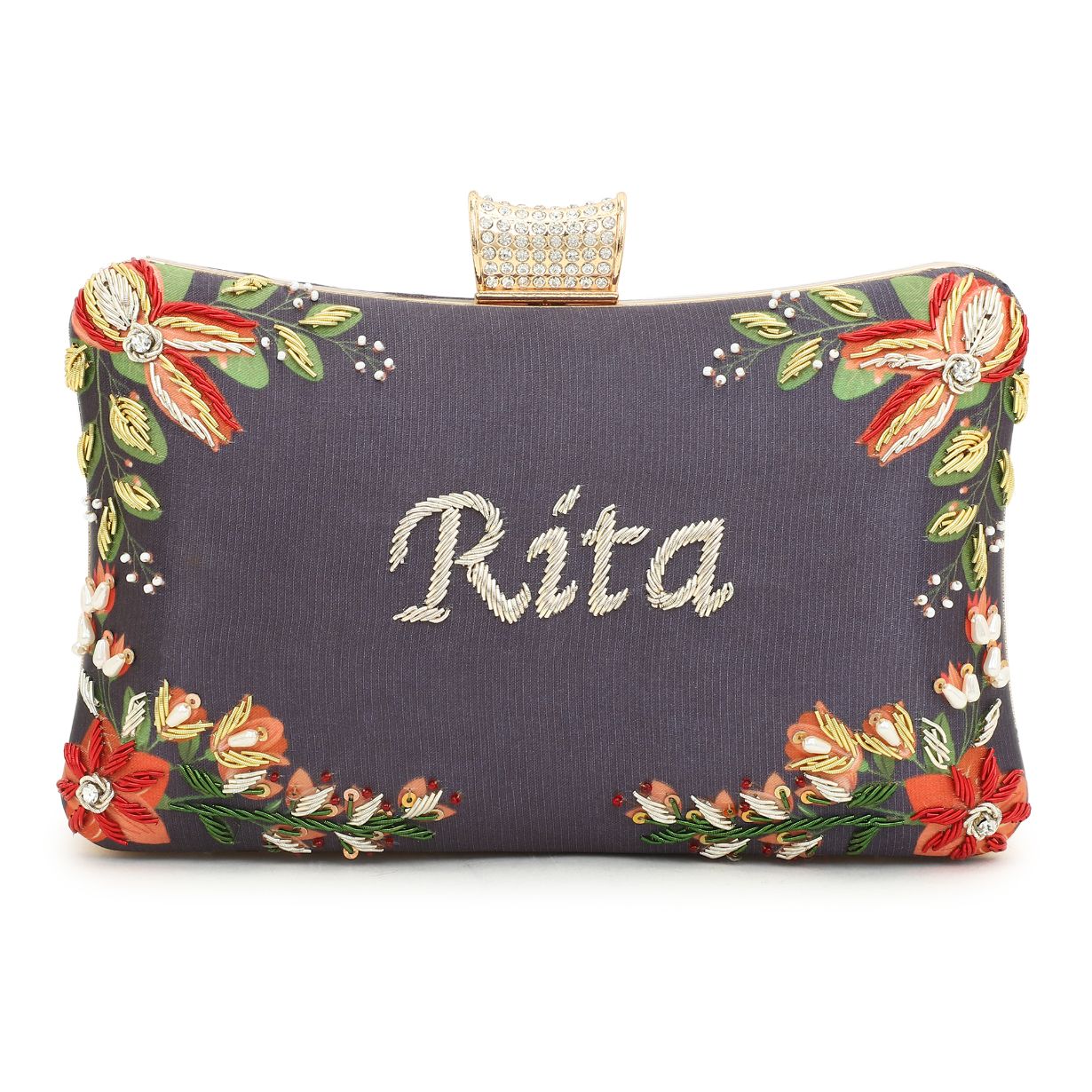 Customised Name Embroidery Highlight Party Clutch