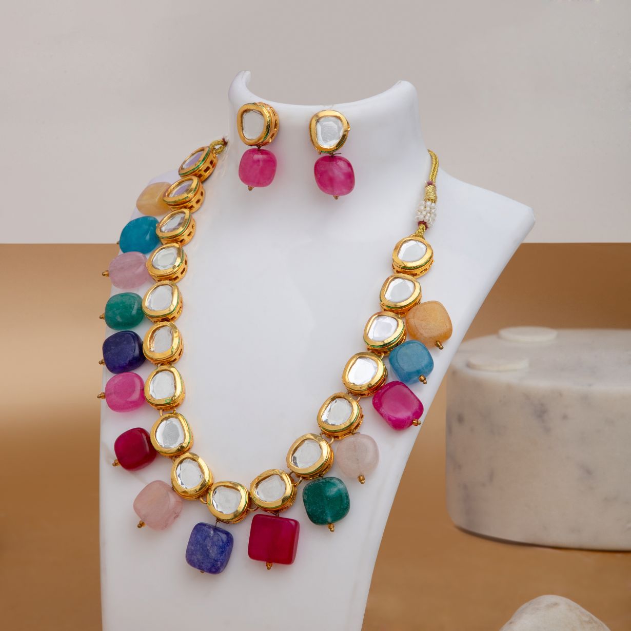 Multicolor Kundan Stone Necklace with Earring set for Party Wear